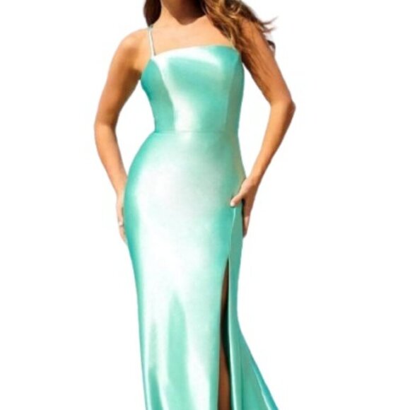 NWT Faviana 11050 Stretch Satin Prom Dress Mint Size 4 - Picture 1 of 6